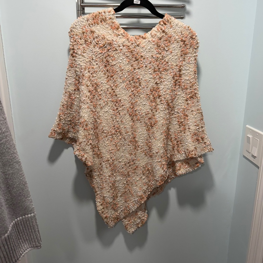Knit Poncho Cream Peach OS Boho Casual Layering Wrap